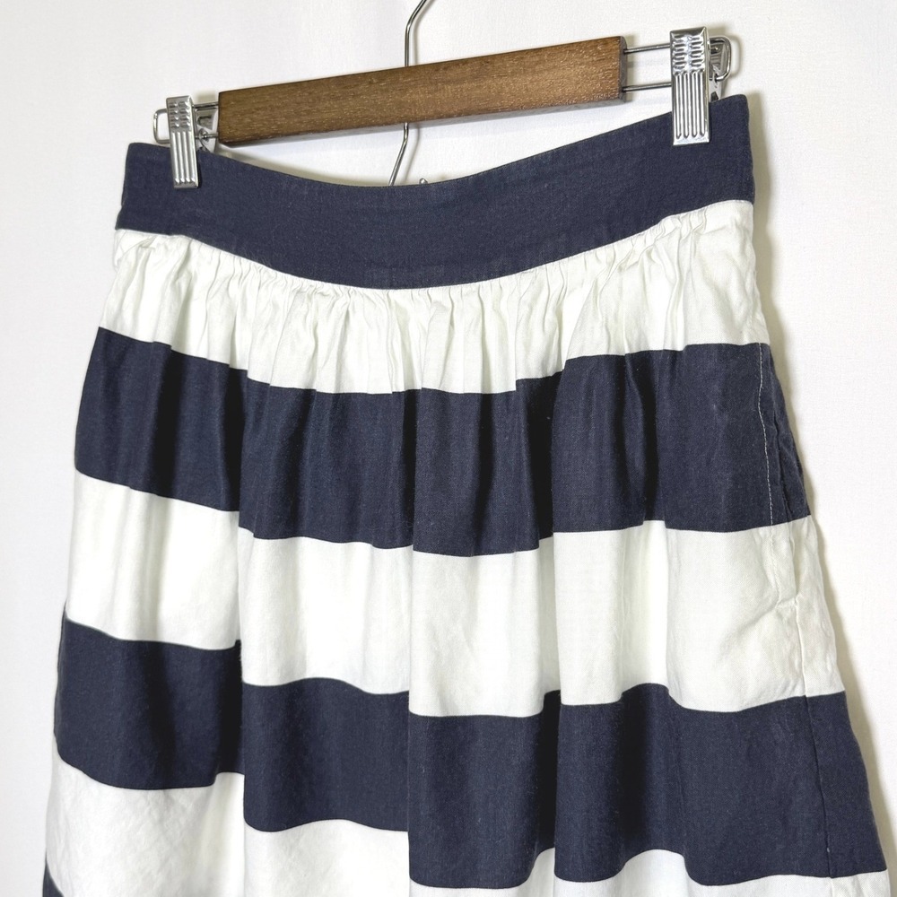 Banana Republic Navy Blue White Striped Linen Blend A-Line Skirt with Pockets 4